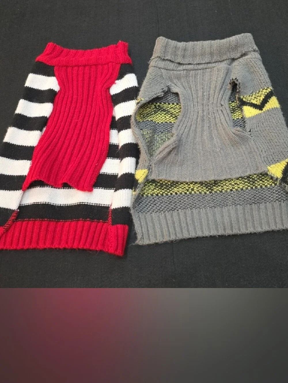 Striped Skull Knit Dog Sweaters - Black/White/Red & Gray/Yellow #690-691